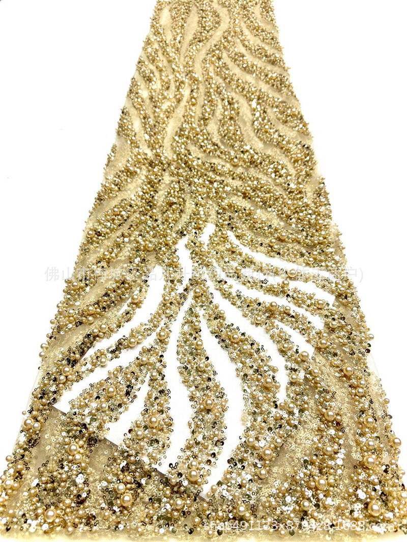 Nueva tela de perla ondulada de agua aerodinámica de perla full-length sequin lujoso anfitrión de banquete vestido de noche tela