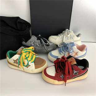 Heavy-soled Casual Shoes Women's Autumn 2024 New All-match Star White Shoes for Niche Korean Style Sneakers Far Wave 5338