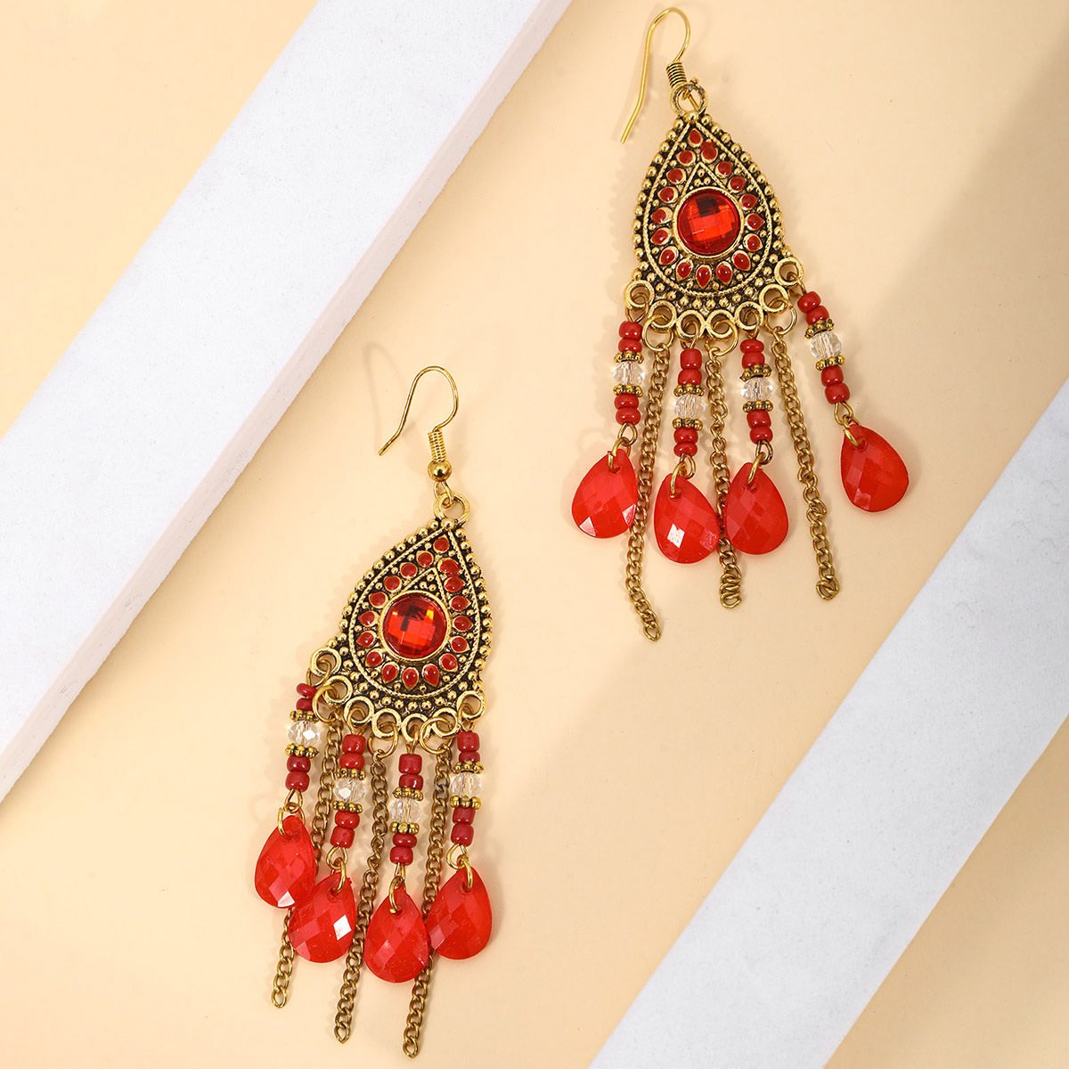 Europa y América bohemia pingüe aretes de piedra de turquesa minoría retro auriculares personalidad temperamento auriculares al por mayor