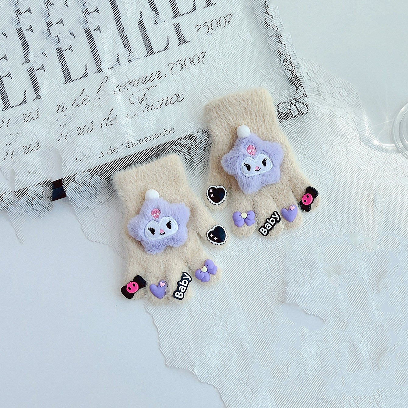 Guantes para niños otoño y invierno niñas calientes niños y niñas estudiantes de primaria escribiendo bebés cinco dedos guantes antifría de dibujos animados