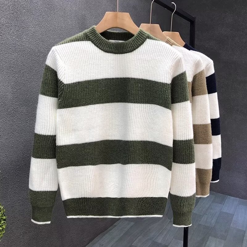 "Men's Loose Fit Wool-Blend Knit Sweater - Winter Crewneck Pullover, Warm & Soft Long Sleeve Top (Blue/Khaki/Green)"_voghion.com
