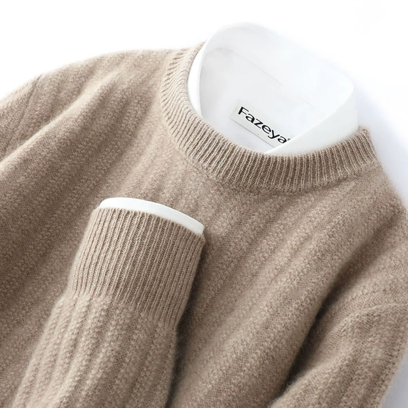 Новинка осени и зимы, свитер из 100% чистой шерсти, мужской свитер с круглым вырезом, жаккардовый кашемировый свитер, утепленная теплая вязаная Базовая рубашка