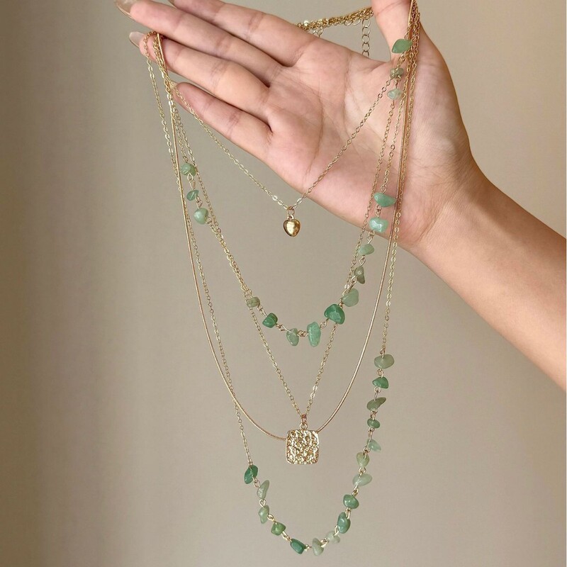 Vintager Vintage Green Multi-Layered Beaded Necklace for Women, Retro Ethnic Style Long Layered Clavicle Chain Choker Trendy Vintager Vintage Green Multi-Layered Beaded Necklace for Women, Retro Ethnic Style Long Layered Clavicle Chain Choker Trendy