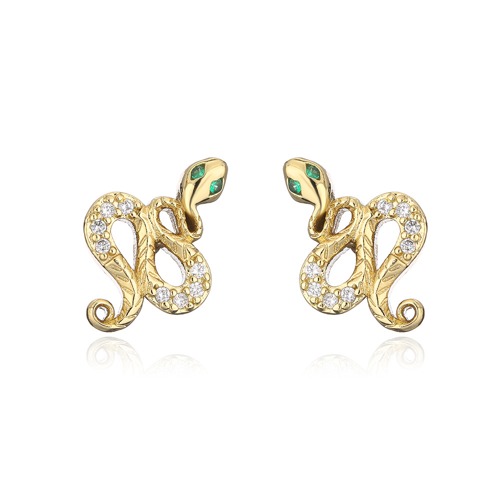 Fashion Retro Copper Zircon Plated 18k Gold Snake Stud Earrings display picture 4