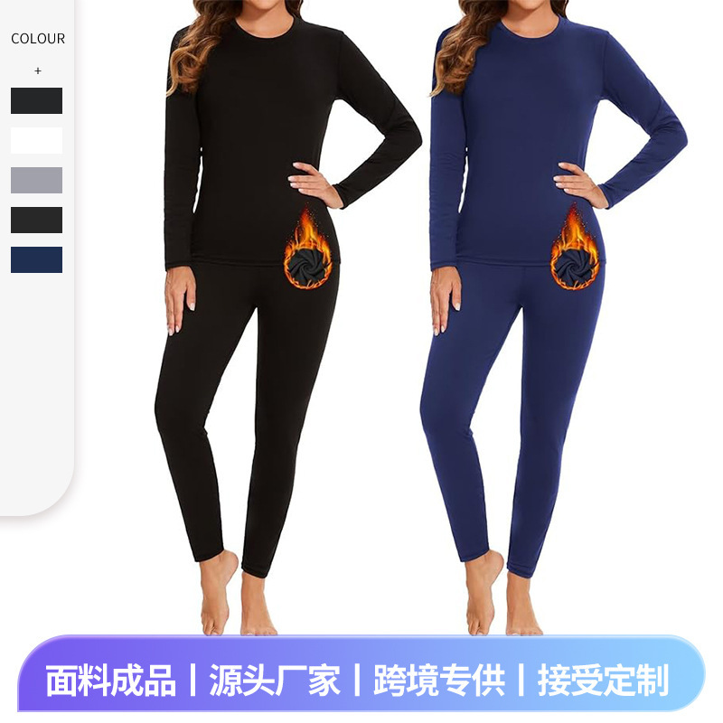 Autumn and Winter European and American New Women's Round Neck Thermal Clothing Long-Sleeved Pants Casual Sports Fitness Thermal Clothing Suit Autumn and Winter European and American New Women's Round Neck Thermal Clothing Long-Sleeved Pants Casual Sports Fitness Thermal Clothing Suit