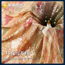 新款网纱镂空印花亮片布 高端礼服连衣裙舞台装刺绣亮片童装面料