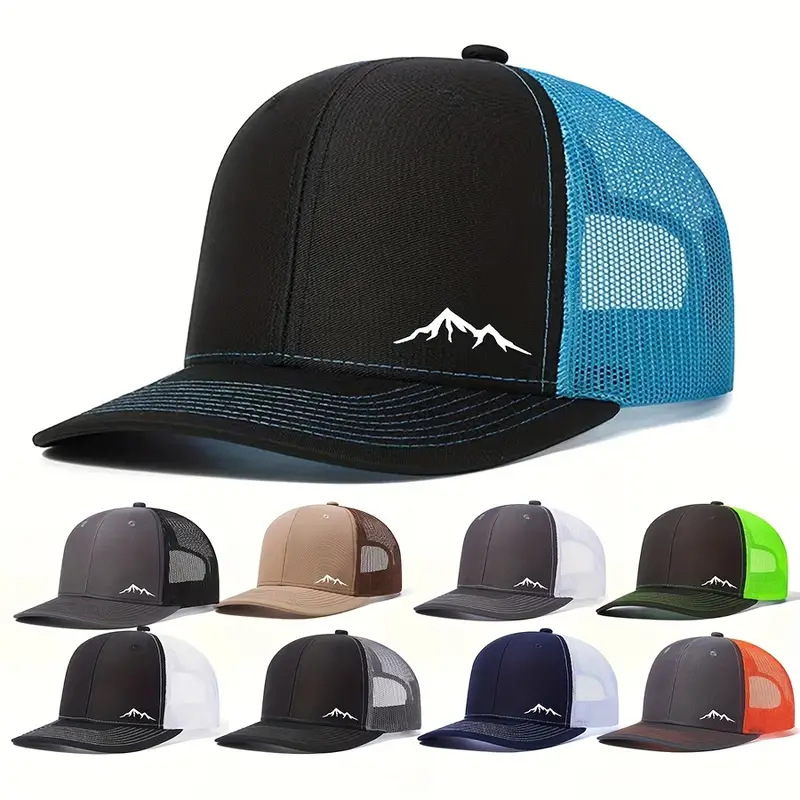 Gorra de béisbol esencial para deportes al aire libre con estampado de montaña y malla ajustable y transpirable_voghion.com