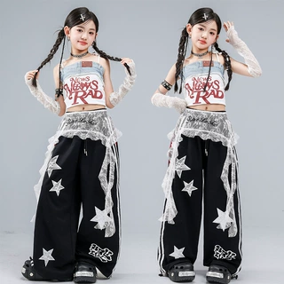 爵士舞服装女童套装韩版露脐上衣背心jazz卫衣裤少儿时髦表演出服