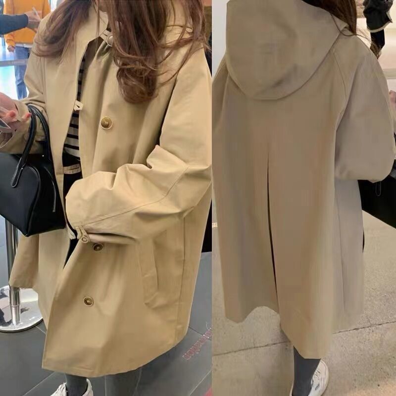 春秋装新款韩版休闲百搭宽松小个子女士中长款女连帽风衣外套|undefined