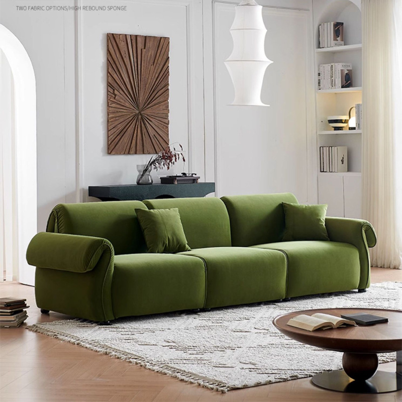 Sofá de octopus retrógrado estilo francés sala de estar estilo retrógrado diseñador verde oscuro línea recta estilo de viento crema estilo pequeño