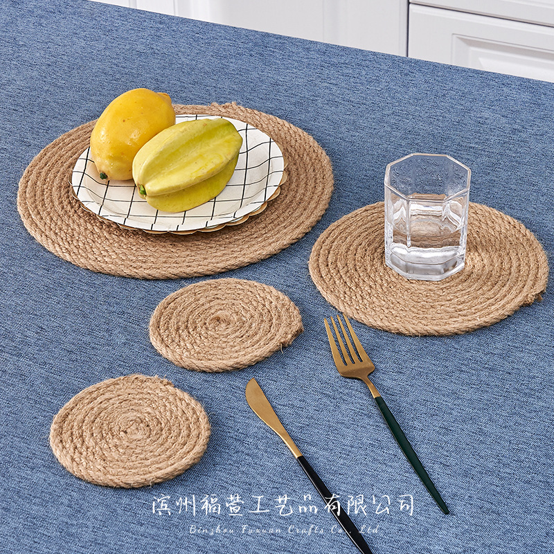 工厂日式亚麻餐桌垫家用加厚编织隔热垫碗垫亚马逊大尺寸麻绳杯垫