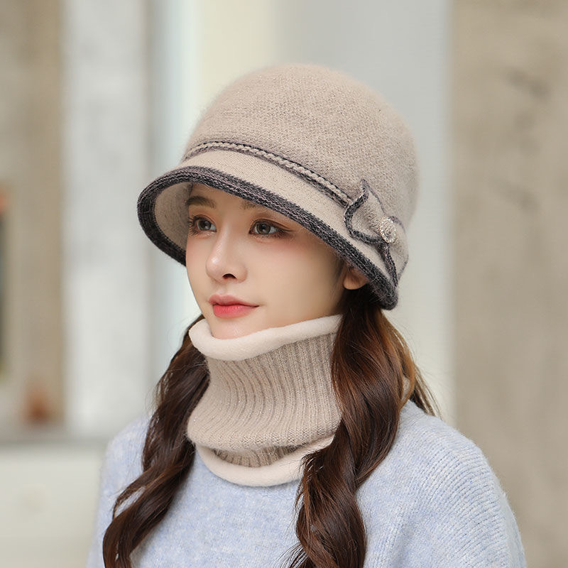 帽子女秋冬百搭洋气中老年人加绒骑车防风防寒冬季保暖妈妈毛线帽|undefined