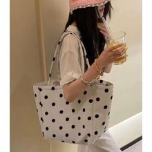 白色波点女士托特包慵懒风早八通勤大容量托特包时尚百搭单肩包
