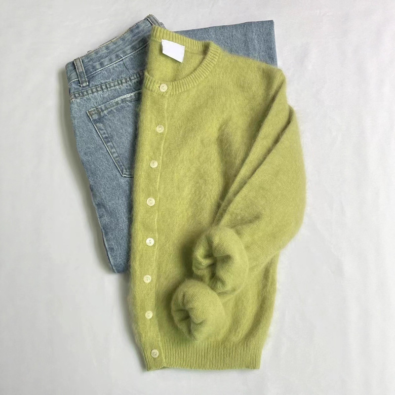 Early Autumn New Mohair Knitted Cardigan Women's Spring & Fall Outer Sweater Jacket Lazy Style Knitted Knitwear Long-Sleeved Top