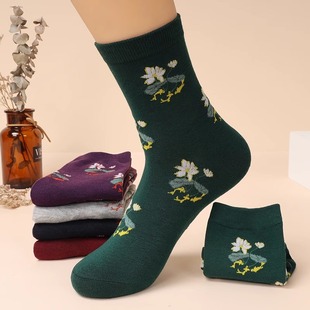 Socks women's mother socks deodorant spring and autumn Four Seasons wide mouth jacquard mid-calf socks elderly grandma women's socks