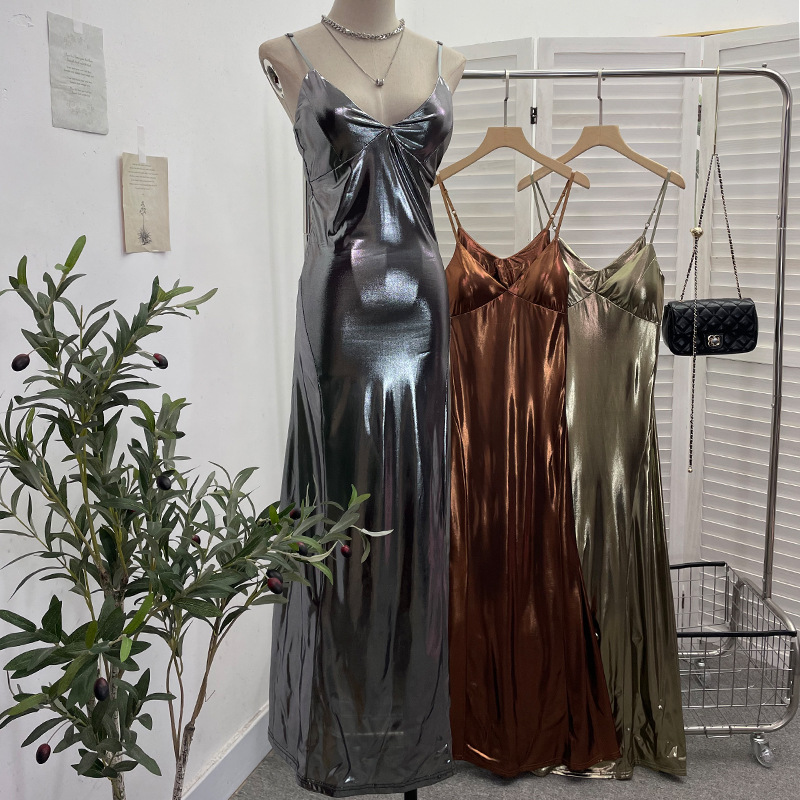 Sexy Liquid Metal Color Sling Dress with Chest Pad Dress 21 Sexy Liquid Metal Color Sling Dress with Chest Pad Dress