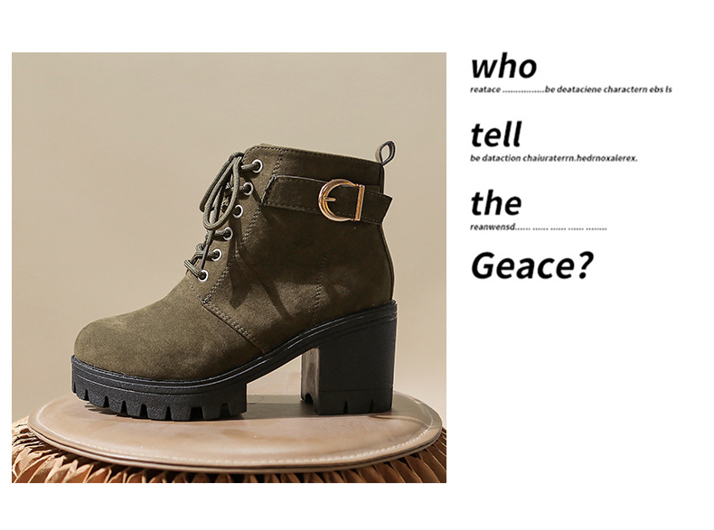 Large size autumn and winter high heeled single with belt buckle thick heel short boots fashionable style round toe_voghion.com