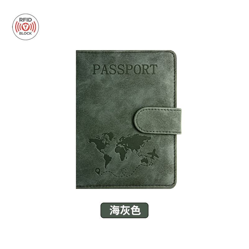 Cubierta de pasaporte gris marino con hebilla magnética