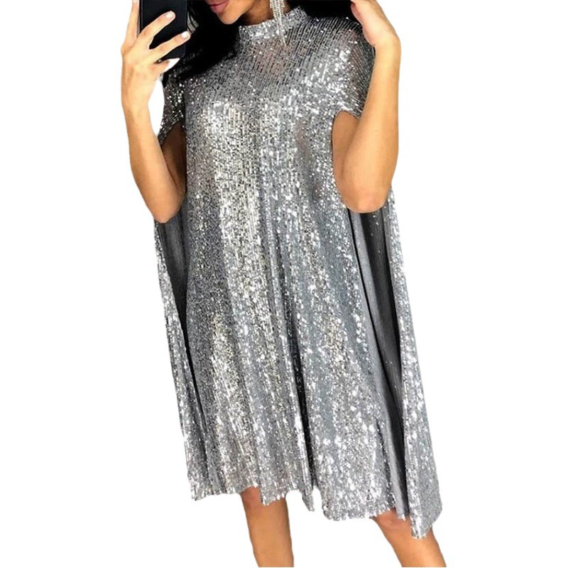 Новое платье с коротким воротником и пайетками, свободного кроя, весна 2025 года, экспорт из Европы и Америки, Amazon, Wishbay, женская одежда.