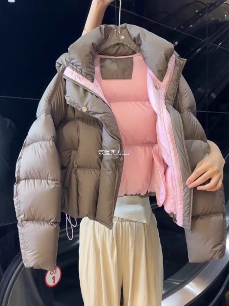 超好看卡其灰短款棉服女冬季2025新款小个子面包服外套潮