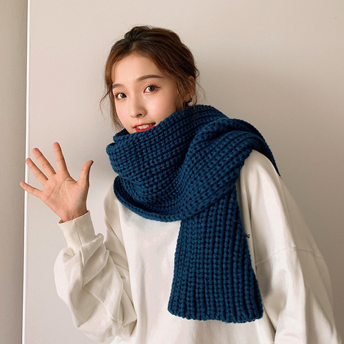 Scarf for women in autumn and winter Korean style versatile student winter knitted wool solid color young ladies thickened warm scarf for men