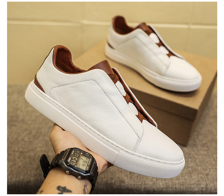 Baskets blanches en cuir pour homme chaussures fitness_voghion.com
