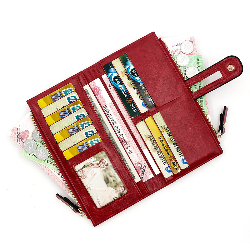 Nueva billetera larga de las mujeres de moda simple estilo coreano de gran capacidad hebilla cremallera bolsa de embrague multi-Tarjeta billetera
