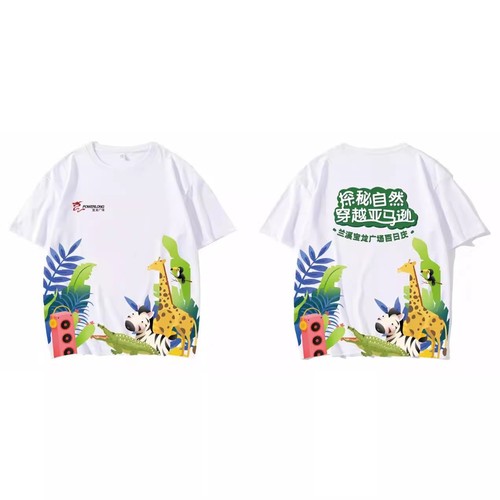 Custom full-page print for class reunion T-shirt event, modal crew neck short T-shirt, advertising cultural shirt order