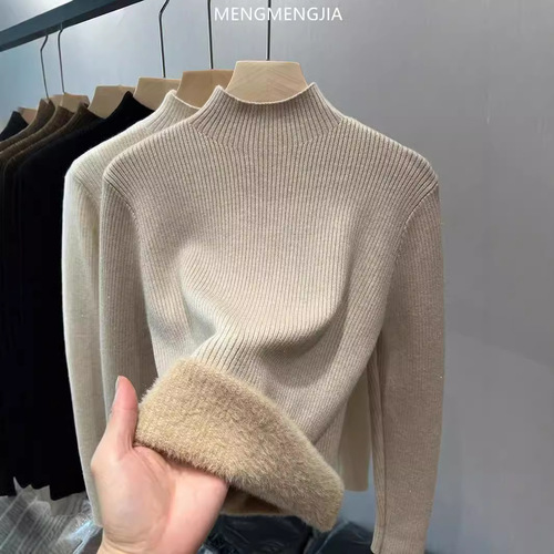 Half-high collar padded and thick winter base shirt for women in 2025, soft and stylish, suitable for layering, warm and integrated plush sweater
