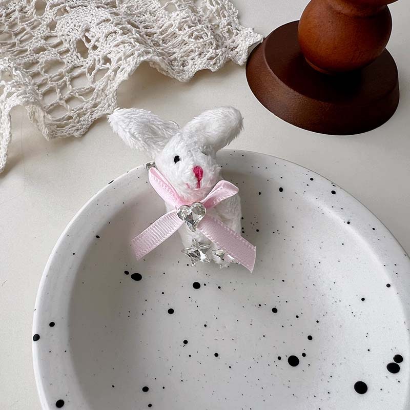 Ours et petit lapin ~ Broche mignonne en forme de cœur avec nœud papillon et strass, version coréenne_voghion.com
