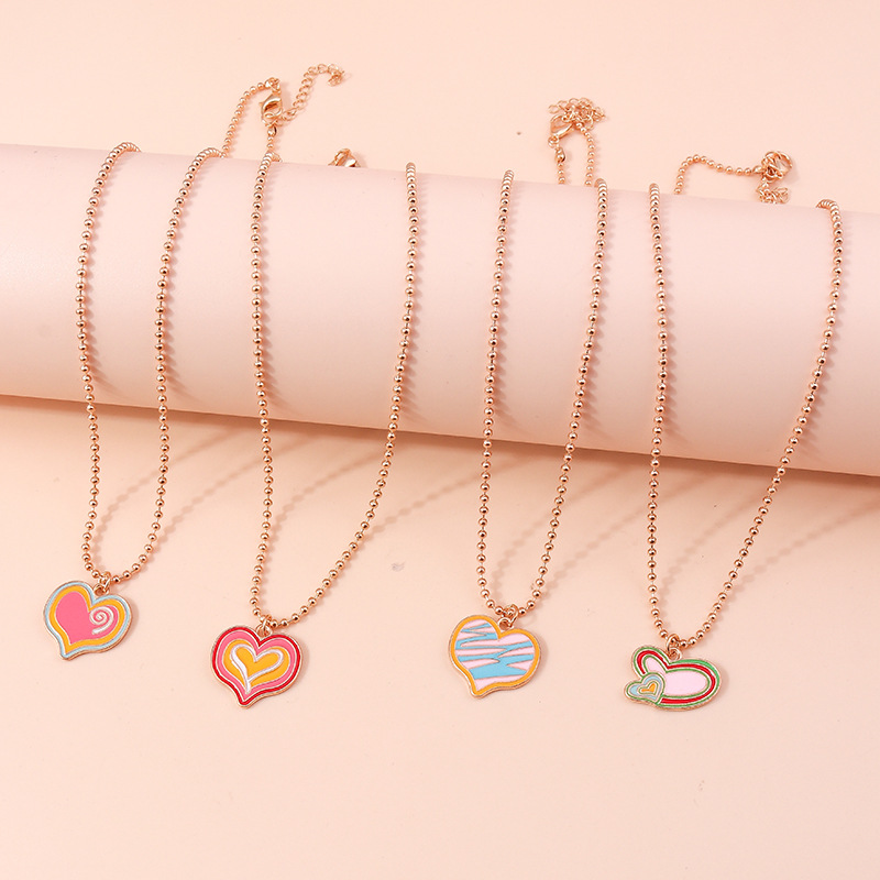 Heart Shape Pattern Vacation Classic Style Heart Shape Zinc Alloy Ball Chain Pendant Necklaces Wholesale