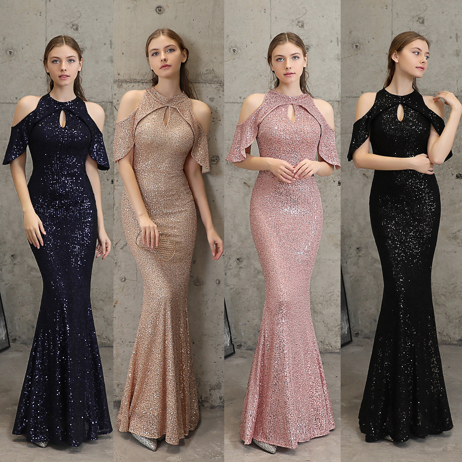 High-End Evening Dress, New Bridesmaid Dress, Popular Banquet Style Fishtail Long Dress, Host Champagne Color, Wholesale