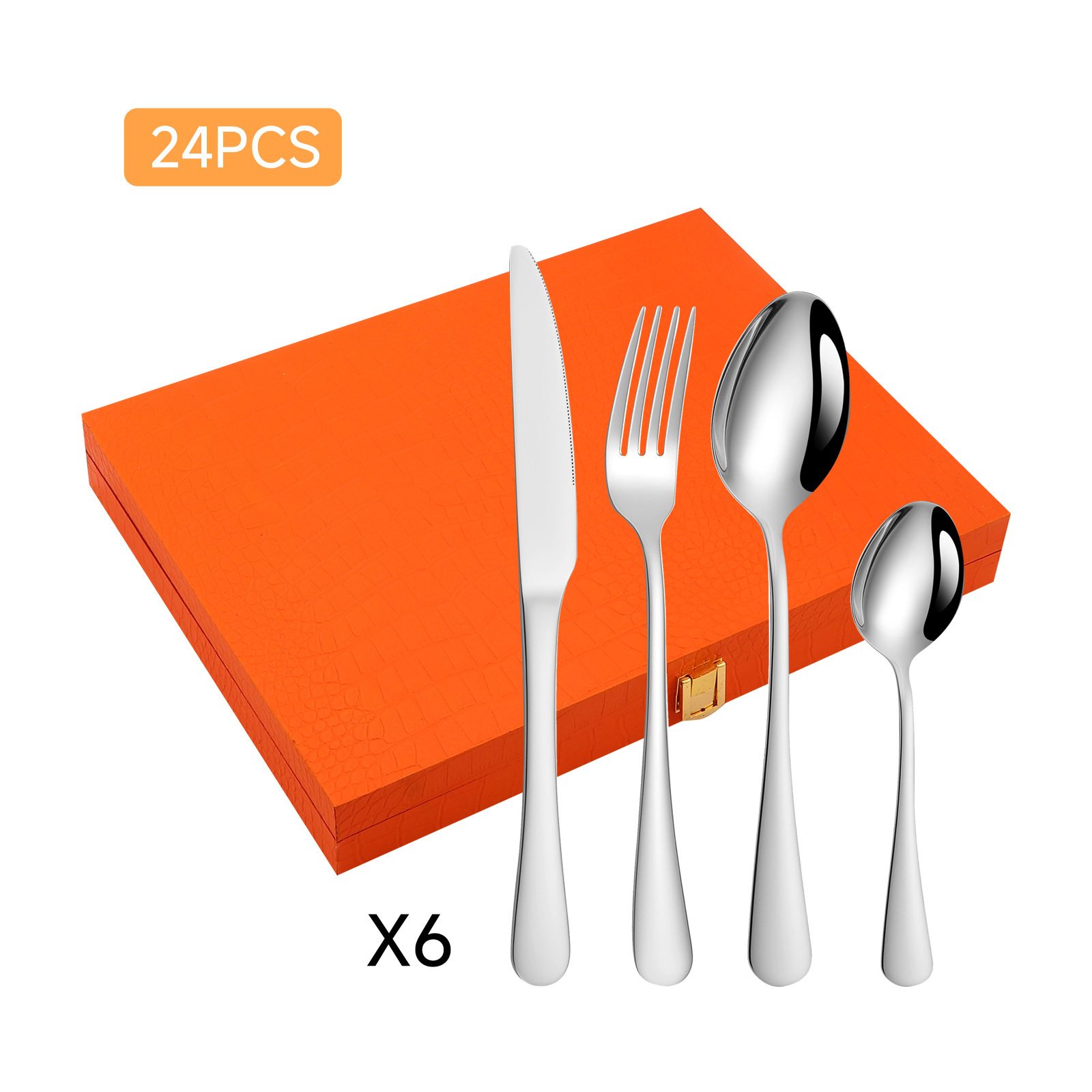 Conjunto de cubiertos de acero inoxidable transfronterizo de 24 piezas cuchillo de filete cuchara de cubiertos occidentales caja de regalo estado de ánimo cuchillo de huevo exportación