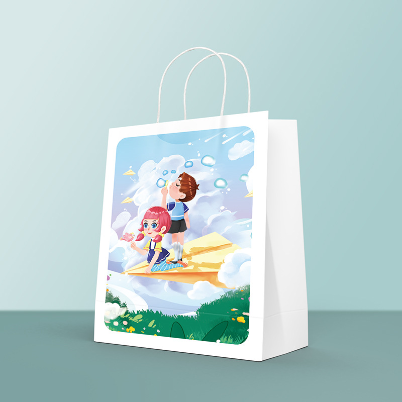 Regalo del Día de los niños Bolsa de papel Kraft Bolsa de regalo de jardín de infantes Bolsa de embalaje de aperitivos Bolsa de papel portátil en stock al por mayor