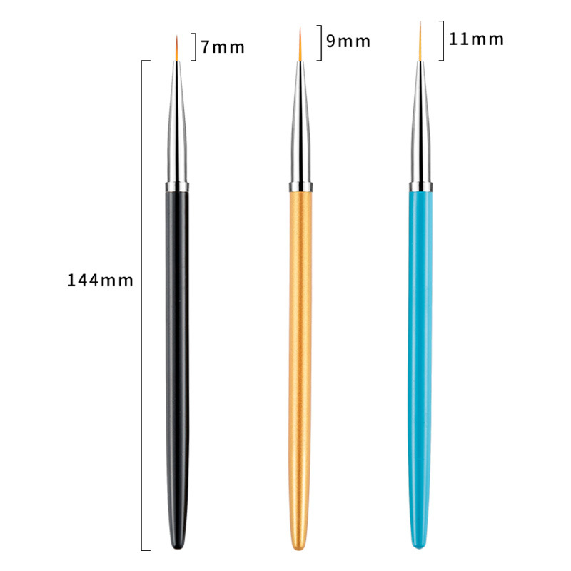 厂家直供 3支装美甲拉线笔彩绘绘画笔金属笔杆拉线勾花法式画花笔