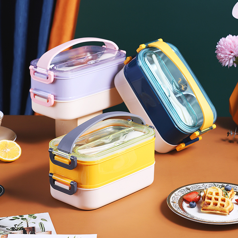 INS student double-layer plastic lunch b...