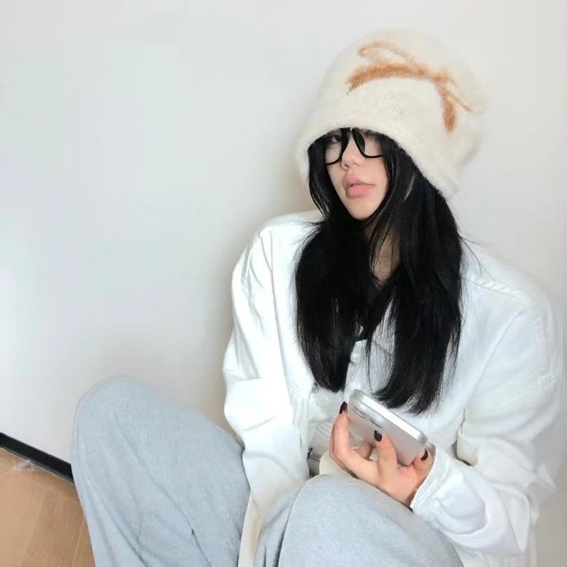 秋冬季新款韩系复古蝴蝶结堆堆针织冷帽女保暖防寒护耳包头帽子女|undefined