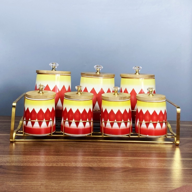 Comercio exterior exportación de cerámica de lujo ligera condimento cocina cubierta de madera condimento caja de cuentas superior conjunto de comercio con estante de contenedor