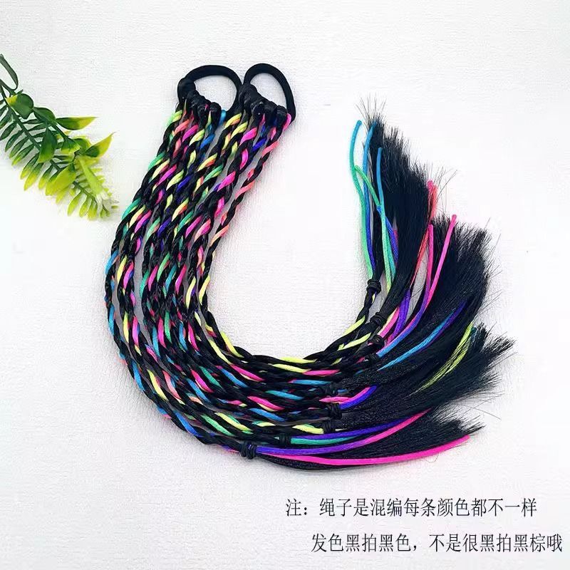 Trenza de cabello falso de color para niños Trenza de giro de tejido colorido femenino Trenza de boxeo de cuerda de color de cabello real completo de imitación Cola de caballo doble