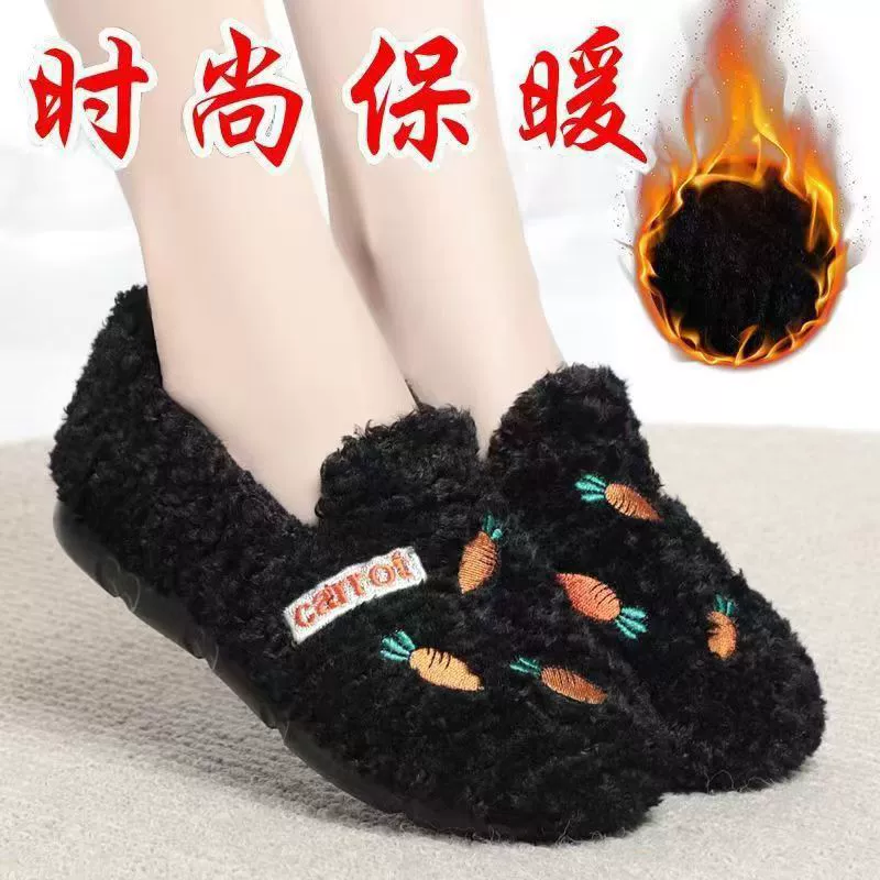 Зимние меховые туфли поколения теплая новая бобовая обувь дикая модная бархатная утолщая комнатная женская хлопчатобумажная обувь
