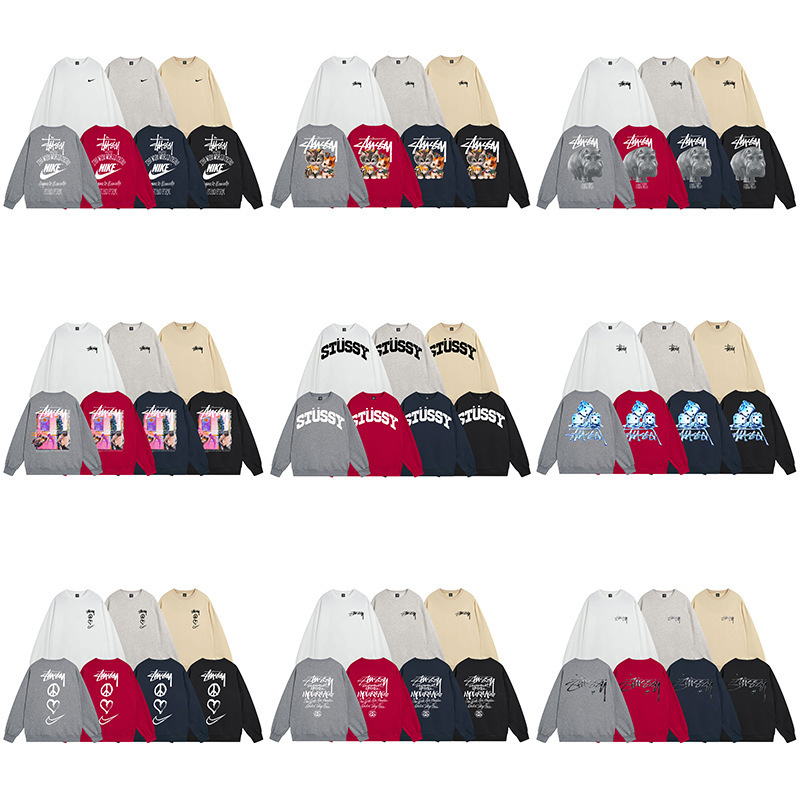 Cross-Border Stu American-Style Sweatshirt for Men and Women with Classic Letter Print Black 8 Dice Long-Sleeve Crew Neck Jacket