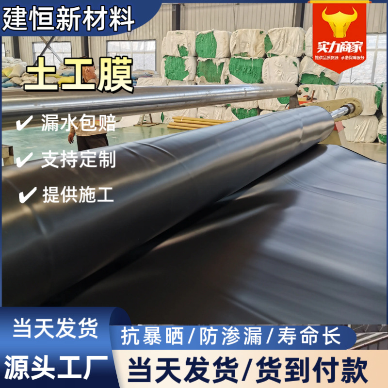 聚乙烯0.8mm土工膜氧化塘尾矿库防渗抗老化黑色8m宽光面土工膜