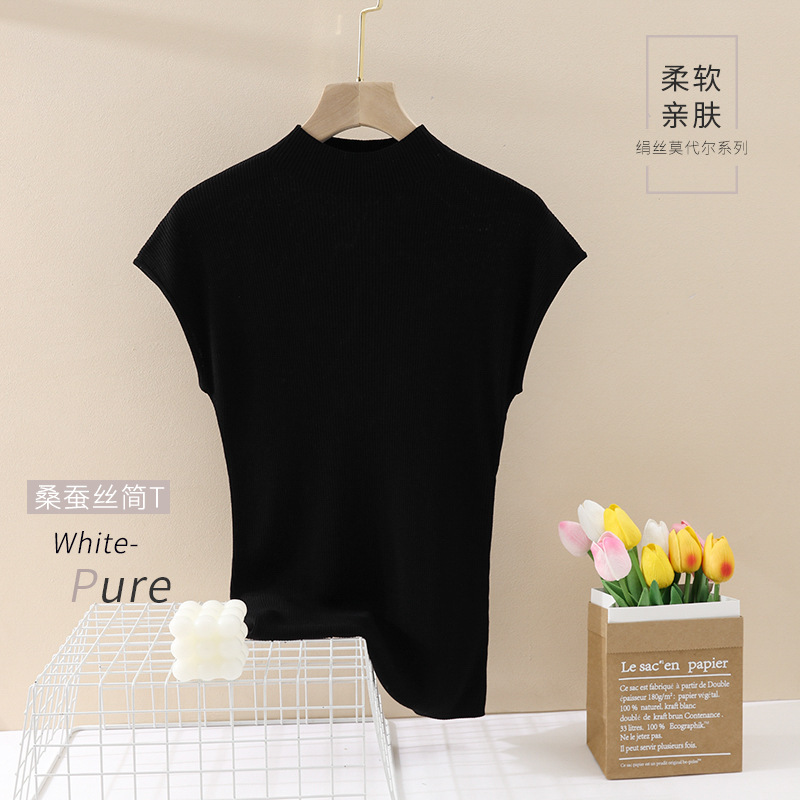 Seconds thin ~ Jane luxury mulberry silk semi-high collar sweater modal all-match small shirt high-grade silk top women