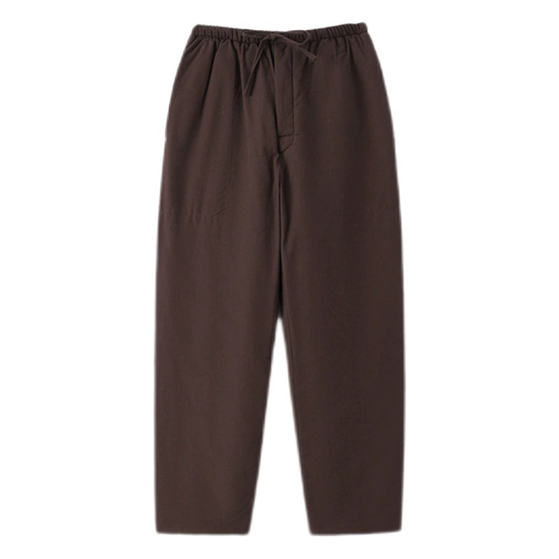 Утолщенный костюм Тан из грубой ткани, мужские хлопковые брюки в китайском стиле, теплые брюки из шелкового хлопка с завышенной талией, для среднего и пожилого возраста, прямые открывающиеся спереди