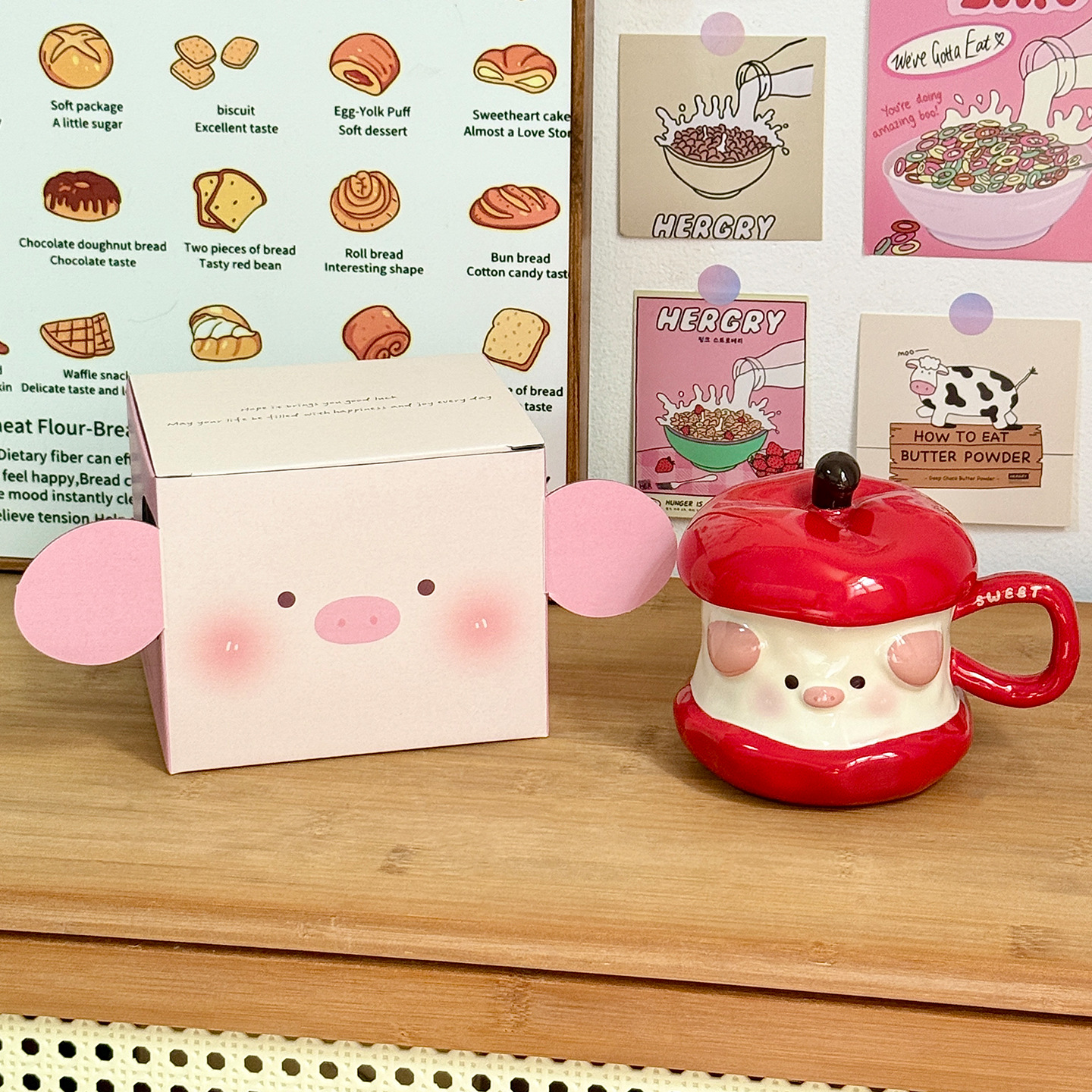 Hermosas tazas de cerámica de cerdo de manzana con tapa taza de regalo de cumpleaños taza de agua casera taza de regalo de navidad taza