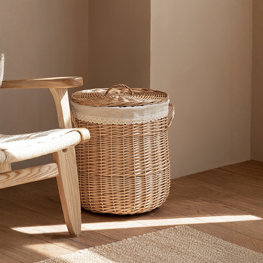 Cesta de ropa sucia personalizada con cubierta de sauce tejida a mano de doble mango cesta de almacenamiento de ropa de baño de alojamiento