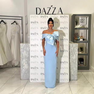 European and American Amazon New Blue Shoulder Bandage dress Dubai Elegant Socialite French Evening Dress