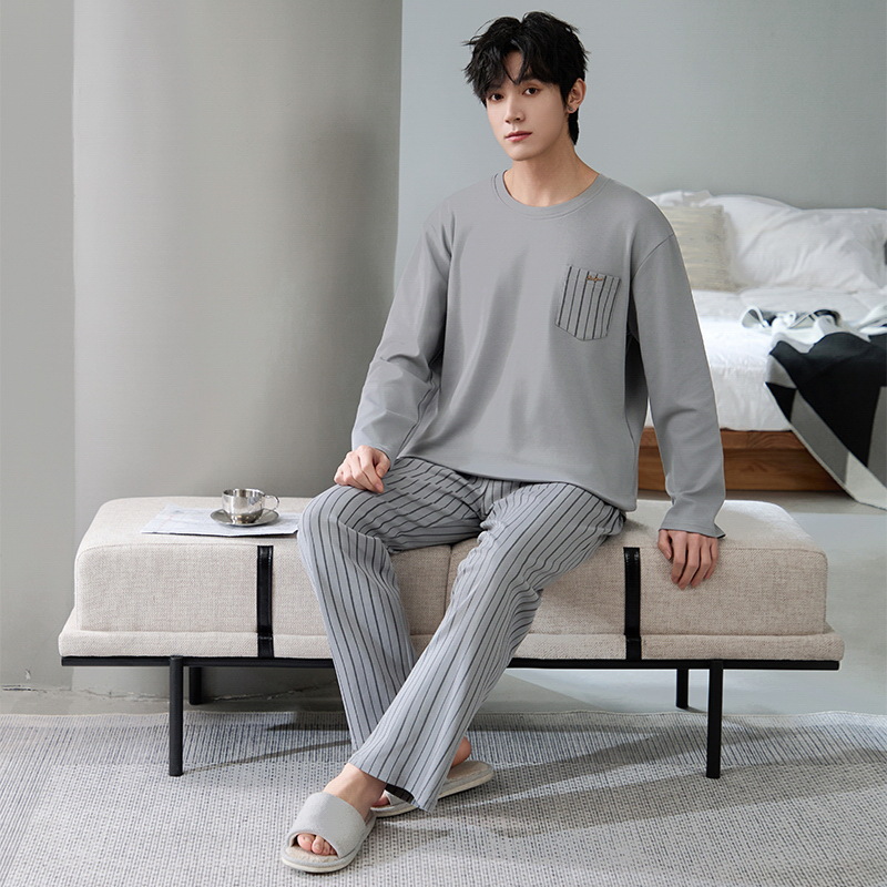 7A clase pijama de algodón de doble cara para hombres primavera, otoño y verano 2025 nueva manga larga 100% algodón engordado ropa para el hogar de tamaño grande