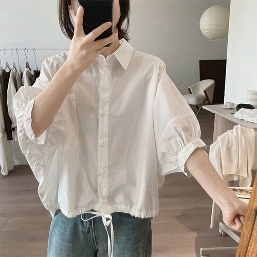 Simple and Stylish Versatile Trendy Personalized Top 2025 Summer New Loose Unique Drawstring Shirt