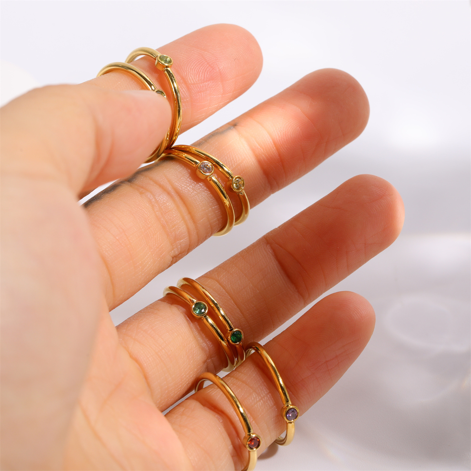 Retro Geometric Stainless Steel Inlaid Zircon Rings